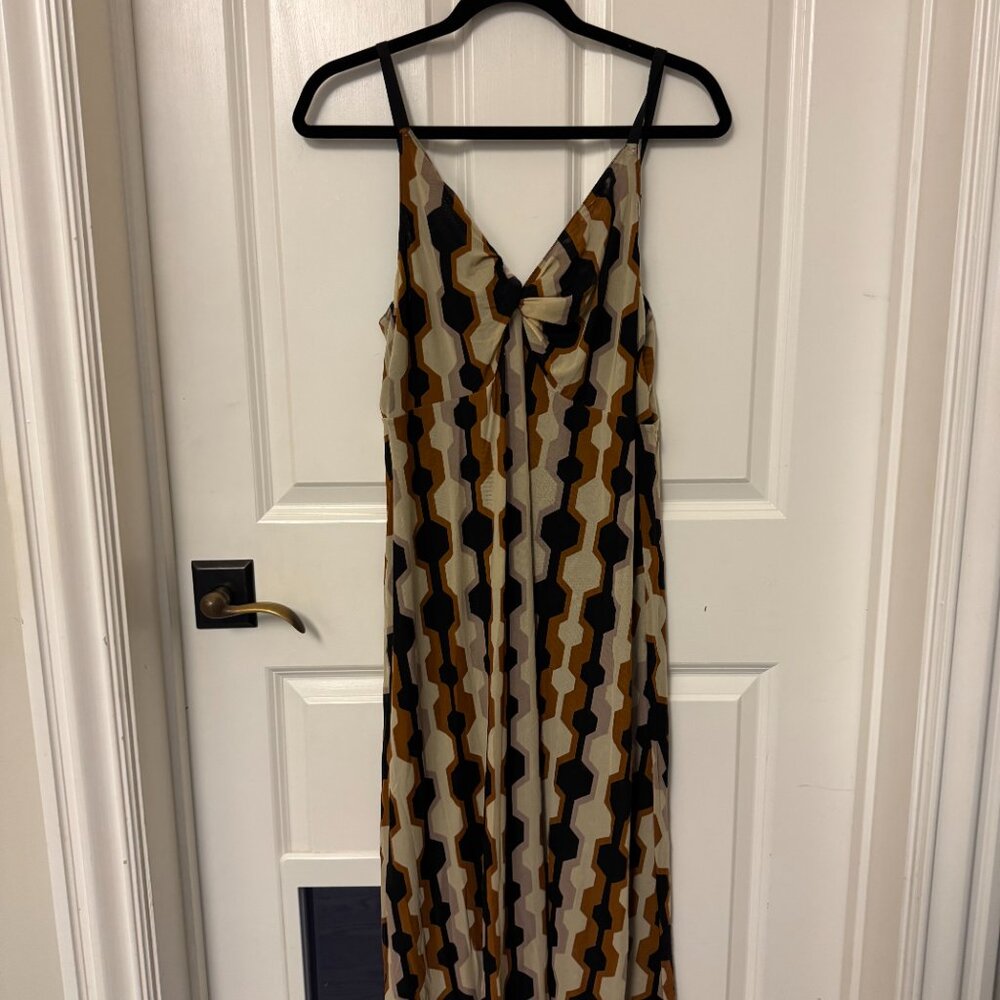 Cabi Sleeveless Reversible Dress, Brown Pattern, Midi length, Small
